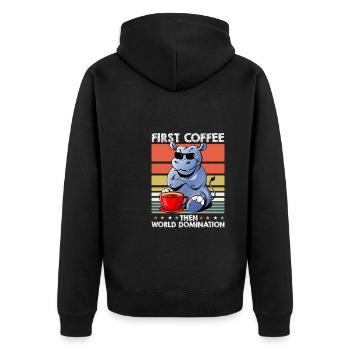 Nilpferd Flusspferd Kaffee-Sonnenbrille - Unisex Premium Bio Zip Hoodie - Schwarz - Hinten - Nico (187cm)
