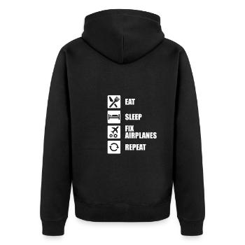 Flugzeug Mechaniker Eat Sleep Fix Airplanes - Unisex Premium Bio Zip Hoodie - Schwarz - Hinten - Nico (187cm)