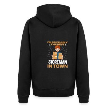 Lagerist Lagerarbeiter - Unisex Premium Bio Zip Hoodie - Schwarz - Hinten - Nico (187cm)