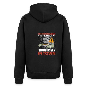 Train driver Lustig - Unisex Premium Organic Zip Hoodie - black - Back - Nico (187cm)
