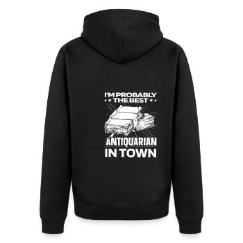 Antiques Antique dealers Books - Unisex Premium Organic Zip Hoodie - black - Back - Nico (187cm)