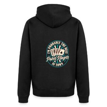 Poker - Unisex Premium Bio Zip Hoodie - Schwarz - Hinten - Nico (187cm)