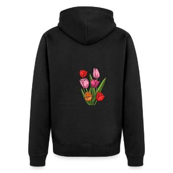 Tulpen Strauß Tulpen - Unisex Premium Bio Zip Hoodie - Schwarz - Hinten - Nico (187cm)