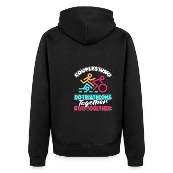 Triathlon Triathlet Paar - Unisex Premium Bio Zip Hoodie - Schwarz - Hinten - Nico (187cm)
