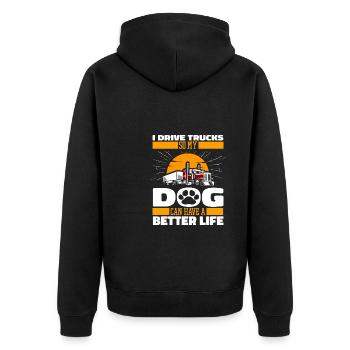 Lkw Fahrer Trucker Lastwagenfahrer Hund - Unisex Premium Bio Zip Hoodie - Schwarz - Hinten - Nico (187cm)