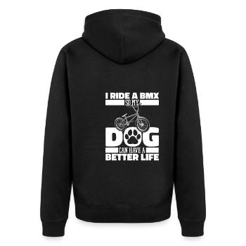 Bmx Bmx Biker Hund - Unisex Premium Bio Zip Hoodie - Schwarz - Hinten - Nico (187cm)