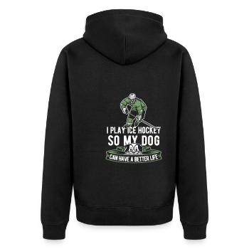 Eishockey Hund - Unisex Premium Bio Zip Hoodie - Schwarz - Hinten - Nico (187cm)