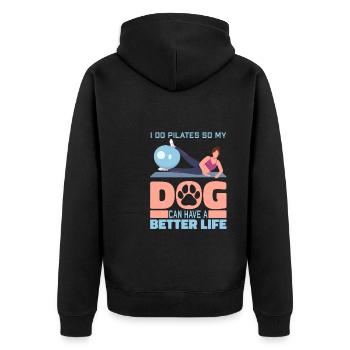 Pilates Hund - Unisex Premium Bio Zip Hoodie - Schwarz - Hinten - Nico (187cm)