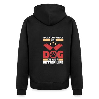 Cornhole Sackloch Spiel Hund - Unisex Premium Bio Zip Hoodie - Schwarz - Hinten - Nico (187cm)