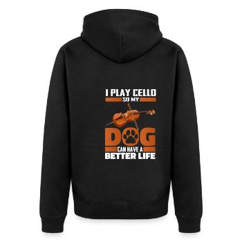 Cello Cellist Hund - Unisex Premium Bio Zip Hoodie - Schwarz - Hinten - Nico (187cm)