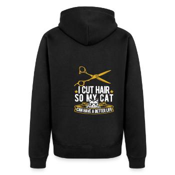 Barber Barbershop Katze - Unisex Premium Bio Zip Hoodie - Schwarz - Hinten - Nico (187cm)
