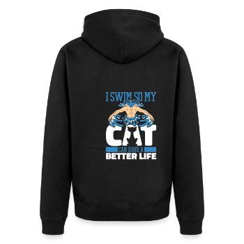 Swimming Swimmer Cat - Unisex Premium Organic Zip Hoodie - black - Back - Nico (187cm)