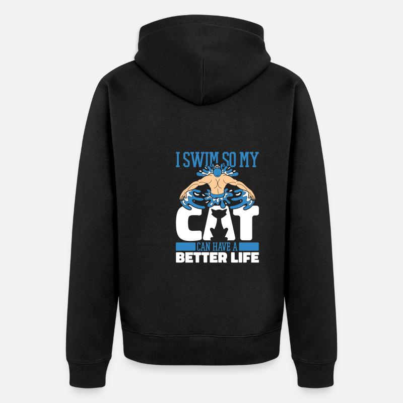 Natation Nageur Chat - Veste à capuche bio Premium Unisexe - noir