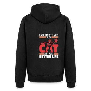 Triathlon Triathlet Katze - Unisex Premium Bio Zip Hoodie - Schwarz - Hinten - Nico (187cm)