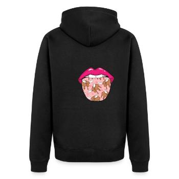 Elch Zunge - Unisex Premium Bio Zip Hoodie - Schwarz - Hinten - Nico (187cm)