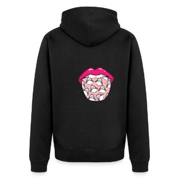 Pinguin Zunge - Unisex Premium Bio Zip Hoodie - Schwarz - Hinten - Nico (187cm)