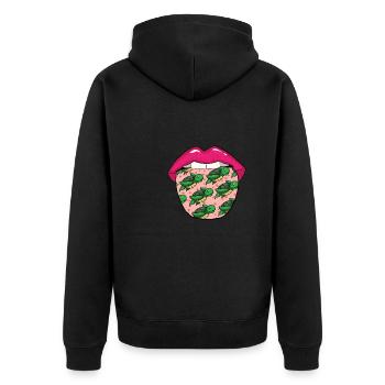 Schildkröte Zunge - Unisex Premium Bio Zip Hoodie - Schwarz - Hinten - Nico (187cm)
