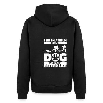 Triathlon Triathlet Hund - Unisex Premium Bio Zip Hoodie - Schwarz - Hinten - Nico (187cm)