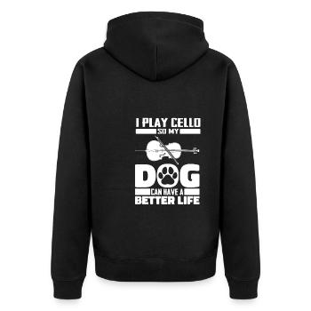 Cello Cellist Dog - Unisex Premium Organic Zip Hoodie - black - Back - Nico (187cm)
