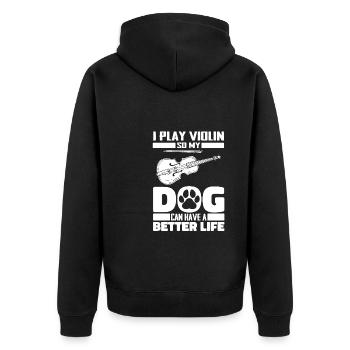 Violine Geige Hund - Unisex Premium Bio Zip Hoodie - Schwarz - Hinten - Nico (187cm)