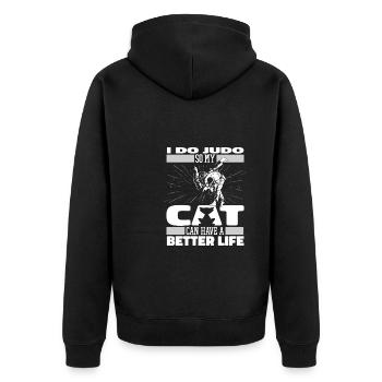 Judoka Cat - Unisex Premium Organic Zip Hoodie - black - Back - Nico (187cm)