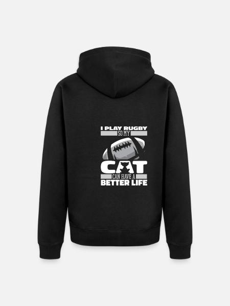 Rugby cat - Unisex Premium Organic Zip Hoodie - black
