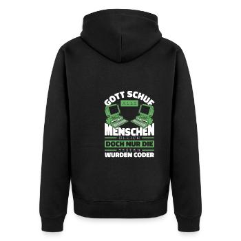 Entwickler Coder Programmierer Gott - Unisex Premium Bio Zip Hoodie - Schwarz - Hinten - Nico (187cm)