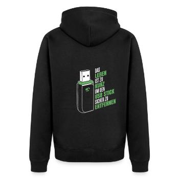 Entwickler Coder Programmierer USB - Unisex Premium Bio Zip Hoodie - Schwarz - Hinten - Nico (187cm)