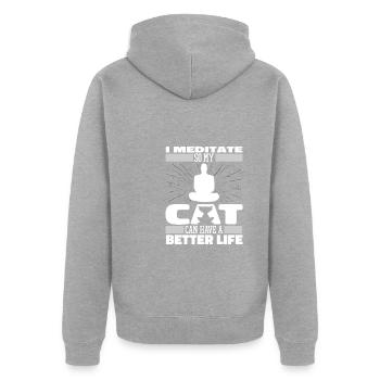 Meditation Meditieren Katze - Unisex Premium Bio Zip Hoodie - Grau meliert - Hinten - Nico (187cm)