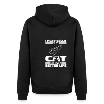 Cello Cellist Cat - Unisex Premium Organic Zip Hoodie - black - Back - Nico (187cm)