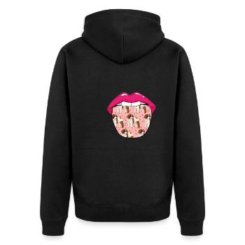 Bernhardiner Zunge - Unisex Premium Bio Zip Hoodie - Schwarz - Hinten - Nico (187cm)