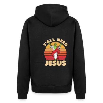 Christ Christianity Extraterrestrial Jesus - Unisex Premium Organic Zip Hoodie - black - Back - Nico (187cm)