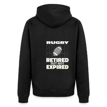 Rugby Im Ruhestand - Unisex Premium Bio Zip Hoodie - Schwarz - Hinten - Nico (187cm)