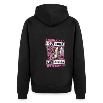 Barber Barbershop Mädchen - Unisex Premium Bio Zip Hoodie - Schwarz - Hinten - Nico (187cm)