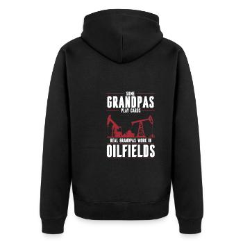 Ölfeld Bohrinsel Opa - Unisex Premium Bio Zip Hoodie - Schwarz - Hinten - Nico (187cm)