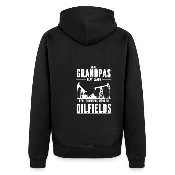 Ölfeld Bohrinsel Opa - Unisex Premium Bio Zip Hoodie - Schwarz - Hinten - Nico (187cm)