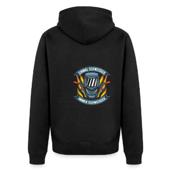 Schweißer Schlosser Cool Schweier - Unisex Premium Bio Zip Hoodie - Schwarz - Hinten - Nico (187cm)