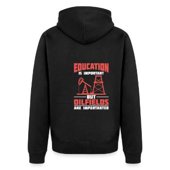 Ölfeld Bohrinsel Sarkastisch - Unisex Premium Bio Zip Hoodie - Schwarz - Hinten - Nico (187cm)
