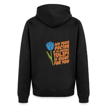 Tulpen Witzig Tulpen - Unisex Premium Bio Zip Hoodie - Schwarz - Hinten - Nico (187cm)