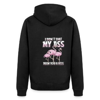 Flamant rose, je n’ai pas pété mes fesses, je t’ai soufflé un baiser - Veste à capuche bio Premium Unisexe - noir - Dos - Nico (187cm)