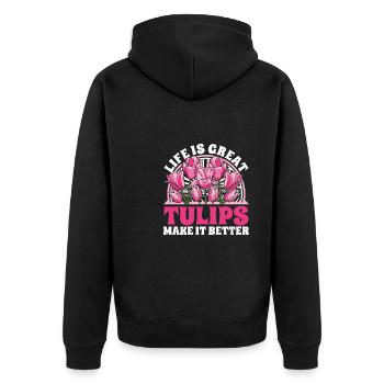Tulpen Humor Tulpen - Unisex Premium Bio Zip Hoodie - Schwarz - Hinten - Nico (187cm)