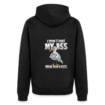 Mouette je n’ai pas pété mes fesses t’a soufflé un baiser - Veste à capuche bio Premium Unisexe - noir - Dos - Nico (187cm)