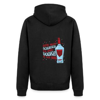 Vodka Wodka Witzig Wodka - Unisex Premium Bio Zip Hoodie - Schwarz - Hinten - Nico (187cm)