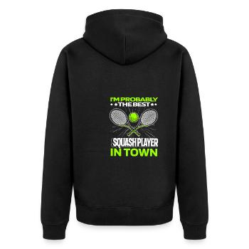 Squash Am Besten - Unisex Premium Bio Zip Hoodie - Schwarz - Hinten - Nico (187cm)