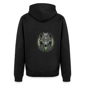 Wolf Wolf and a Cat - Unisex Premium Organic Zip Hoodie - black - Back - Nico (187cm)
