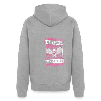 Squash Mädchen - Unisex Premium Bio Zip Hoodie - Grau meliert - Hinten - Nico (187cm)