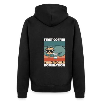 Sloth Coffee - Unisex Premium Organic Zip Hoodie - black - Back - Nico (187cm)