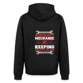 Flugzeug Mechaniker Pilot - Unisex Premium Bio Zip Hoodie - Schwarz - Hinten - Nico (187cm)