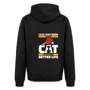 Tischtennis Pingpong Katze - Unisex Premium Bio Zip Hoodie - Schwarz - Hinten - Nico (187cm)