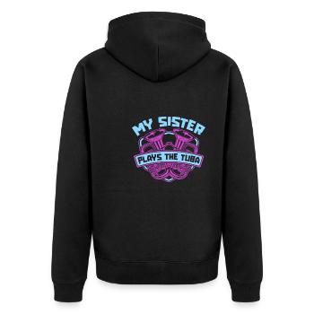Fanfarenzug Tuba Schwester - Unisex Premium Bio Zip Hoodie - Schwarz - Hinten - Nico (187cm)